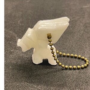 Vintage Carved White Onyx Alabaster Scottie Dog Figurine with Brass Chain 1.5in